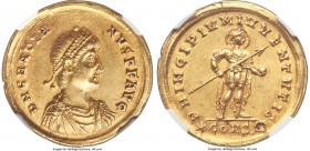 Gratian, Western Roman Empire (AD 367-383). AV solidus (21mm, 4.50 gm, 6h). NGC Choice AU 4/5 - 3/5, edge marks, die shift. Constantinople, 24 August ...