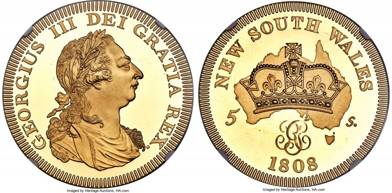 New South Wales gold Proof INA Retro Issue 5 Shillings 1808-Dated (2007) PR69 Ul...