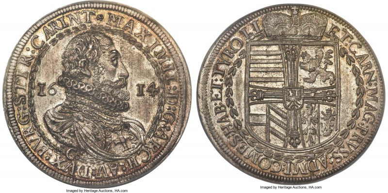 Maximilian III Taler 1614-Co MS65 PCGS, Hall mint, KM188.2, Dav-3320. Exceptiona...