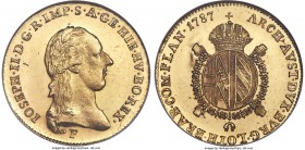 Joseph II gold 1/2 Souverain d'Or 1787-F MS65 NGC, Hall mint, KM35, Herinek-107. A captivating gem specimen with a singular and highly Prooflike appea...