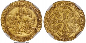 Flanders. Louis II de Mâle (1346-1384) gold Franc à cheval (Gouden Rijder) ND (1361-1364) MS63 NGC, Ghent mint, Fr-156, Delm-458. LVDOVC´ : DEI | GRA ...