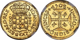 João V gold 1000 Reis 1708-R UNC Details (Cleaned) NGC, Rio de Janeiro mint, KM103, LMB-154, Gomes-90.01. A rare representative of this two-year type,...