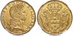 João V gold 12800 Reis (Dobra) 1732-M AU55 NGC, Minas Gerais mint, KM139, LMB-288. A bold selection of this heavy gold issue, featuring clear detailin...
