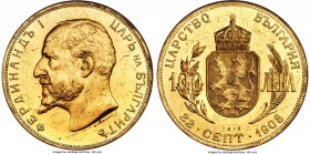 Ferdinand I gold 100 Leva 1912 MS60 Prooflike NGC, KM34, Fr-5. Original 1912 issue. Significantly scarcer that the later restrike issues, the 1912 100...