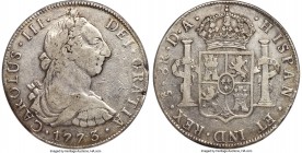 Charles III 8 Reales 1773 So-DA VF25 PCGS, Santiago mint, KM31. The extremely rare first year of issue for these bust type 8 Reales, decreed in Chile ...