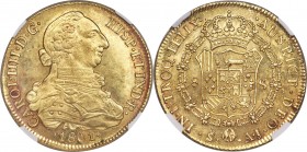 Charles IV gold 8 Escudos 1801 So-AJ MS63+ NGC, Santiago mint, KM54, Onza-1169. Enjoying the distinction of "finest certified" at NGC, this honor appe...
