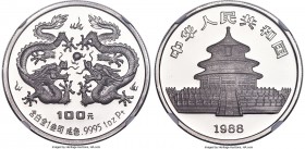 People's Republic platinum Proof "Year of the Dragon" 100 Yuan (1 oz) 1988 PR70 Ultra Cameo NGC, KM197. Mintage: 2,000. Lunar issue. A flawless select...