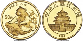 People's Republic gold "Small Date" Panda 50 Yuan (1/2 oz) 1998 MS67 NGC, KM1129, PAN-304A. A high-quality example of this difficult date, displaying ...
