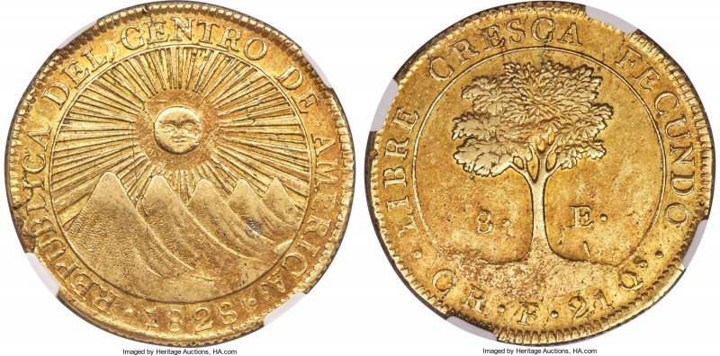 Central American Republic gold 8 Escudos 1828 CR-F XF Details (Obverse Scratched...