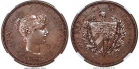 Republic copper "PAT 97" Souvenir Peso 1897 MS65 Brown NGC, Gorham mint, KM-XM1a. Struck by Gorham Manufacturing Company (Providence, RI). PAT 97 on t...