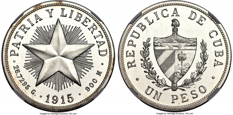 Republic Proof "Star" Peso 1915 PR64+ Cameo NGC, Philadelphia mint, KM15.1. From...