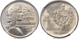 Republic "ABC" Peso 1937 MS65 NGC, KM22. A key date in the Cuban Peso series and therefore a clear target for advanced collectors thereof, the 1937 "A...