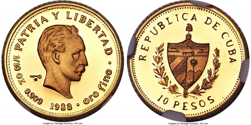 Republic Mint Error - Rotated Dies gold Proof Piefort "Jose Marti" 10 Pesos 1988...