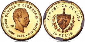 Republic Mint Error - Rotated Dies gold Proof Piefort "Jose Marti" 10 Pesos 1988 PR69 Ultra Cameo NGC, KM-P4. Mintage: 30. An interesting error piece,...