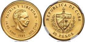 Republic gold Piefort "Jose Marti" 25 Pesos 1989 MS69 NGC, KM-P20. Mintage: 10. Essentially undisturbed since its production, this gold Piefort 25 Pes...