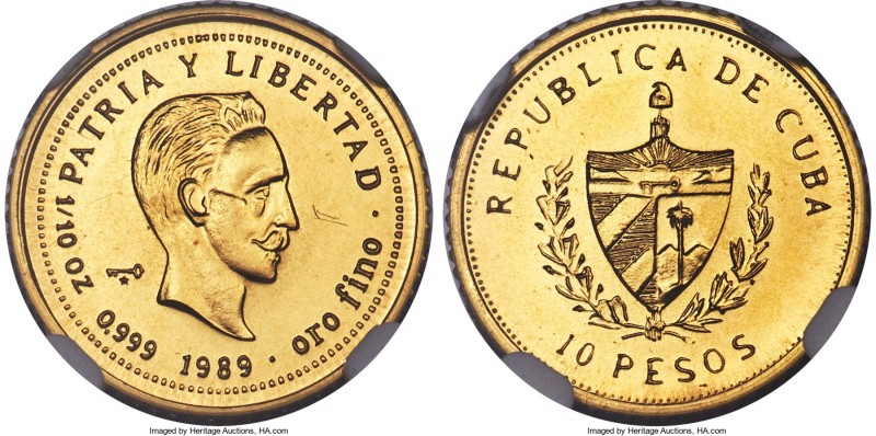 Republic 5-Piece Certified gold "Jose Marti" Set 1989 NGC, 1) 10 Pesos - MS69, K...