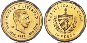 Republic 5-Piece Certified gold "Jose Marti" Set 1989 NGC, 1) 10 Pesos - MS69, KM211. AGW 0.0999 oz. 2) 15 Pesos - MS69, KM212. AGW 0.1246 oz. 3) 25 P...