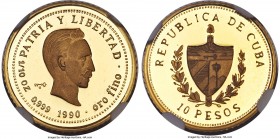 Republic 5-Piece Certified gold "Jose Marti" Proof Set 1990 PR69 Ultra Cameo NGC, 1) 10 Pesos, KM211 2) 15 Pesos, KM212 3) 25 Pesos, KM213 4) 50 Pesos...