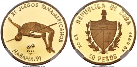 Republic gold Proof "XI Pan-American Games - High Jump" 50 Pesos 1990 PR69 Ultra Cameo NGC, KM322. Mintage: 15. A near-perfect selection of the type. ...