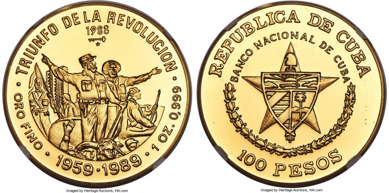 Republic gold Proof "Triumph of the Revolution" 100 Pesos 1988 PR69 Ultra Cameo ...