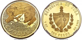 Republic gold Proof "Revolution Anniversary" 100 Pesos 1989 PR69 Ultra Cameo NGC, KM495. Mintage: 250. Commemorating the 30th anniversary of the revol...