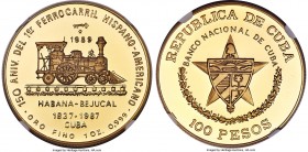 Republic gold Proof "First Train in Cuba" 100 Pesos 1989 PR69 Ultra Cameo NGC, KM317. Commemorating the 150th anniversary of the first Cuban railway. ...
