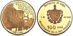Republic gold Proof Piefort "French Revolution" 100 Pesos 1989 PR69 Ultra Cameo NGC, KM-P34. Struck for the 200th anniversary of the storming of the B...