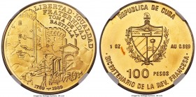 Republic gold "French Revolution" 100 Pesos 1989 MS68 NGC, KM320. Mintage: 150. Struck in commemoration of the 200th anniversary of the storming of th...