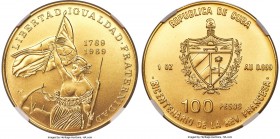 Republic gold "French Revolution" 100 Pesos 1989 MS69 NGC, KM319. Mintage: 150. Commemorating the 200th anniversary of French liberty. 

HID0980124201...