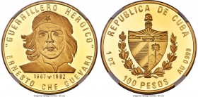 Republic gold Proof "Ernesto Che Guevara" 100 Pesos 1992 PR68 Ultra Cameo NGC, KM570. Celebrating the freedom fighter Ernesto "Che" Guevara. From the ...