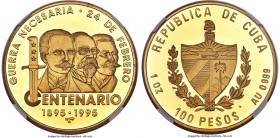 Republic gold Proof "100th Anniversary" 100 Pesos 1995 PR68 Ultra Cameo NGC, KM572. Mintage unlisted in the Standard Catalog of World Coins. Struck fo...
