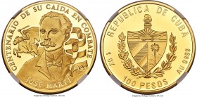 Republic gold Proof "Jose Marti" 100 Pesos 1995 PR69 Ultra Cameo NGC, KM571. Struck to celebrate the 100th anniversary of Cuban independence and Jose ...