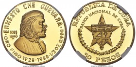 Republic Pair of Certified gold Proof "Ernesto Che Guevara" Multiple Pesos 1988 Ultra Cameo NGC, 1) 50 Pesos - PR70, KM209. Mintage: 150. 2) 100 Pesos...