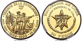 Republic Pair of Certified gold Proof "Triumph of the Revolution" Multiple Pesos 1988 Ultra Cameo NGC, 1) 50 Pesos - PR69, KM210. Mintage: 150. 2) 100...