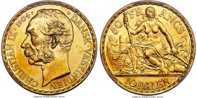 Danish Colony. Christian IX gold 10 Daler (50 Francs) 1904-(h) AU Details (Cleaned) PCGS, Copenhagen mint, KM73, Fr-2. Struck in a low mintage of only...