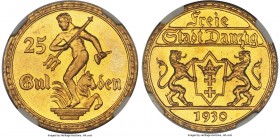 Free City gold 25 Gulden 1930 MS65 NGC, Berlin mint, KM150. From the perpetually popular Danzig Free City series, this enticing gem boasts needle-shar...