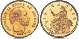 Christian IX gold Proof 10 Kroner 1898 (h)-VBP PR66 Cameo PCGS, Copenhagen mint, KM790.2 (unlisted in Proof), Hede-9B, Sieg-1.2. Mintage: 100,000 (Pro...