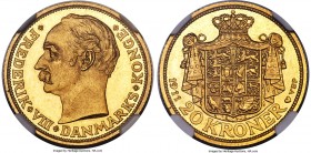 Frederik VIII gold Proof 20 Kroner 1911 (h)-VBP PR65 NGC, Copenhagen mint, KM810 (unlisted in Proof), Hede-1, Sieg-2. Fully struck, with a mirrored sh...