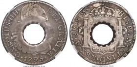 British Colony Countermarked 11 Bits ND (1798) XF40 NGC, KM3.3. 22.93gm. Circular central hole with crenated edges, cut from a Mexican 8 Reales, 1795 ...