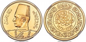 Farouk gold Proof "Royal Wedding" 500 Piastres AH 1357 (1938) PR66 NGC, London mint, KM373. Commemorating the royal wedding of King Farouk to Queen Fa...