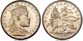 Menelik II Birr EE 1892 (1900) MS64 Prooflike PCGS, Paris mint, KM19. All evidence implies that this example was struck with freshly polished dies. Th...