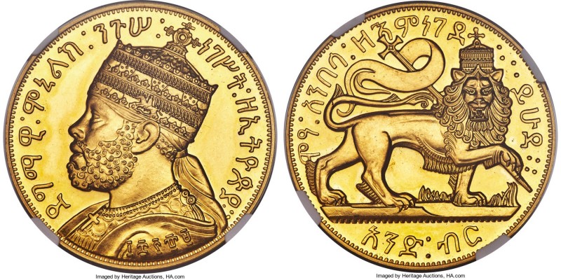 Menelik II gold Proof Fantasy Birr (Talari) EE 1889 (1897) PR63+ NGC, Pinches mi...