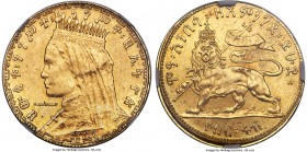 Zauditu gold Pattern 2 Werk (1/4 Birr) EE 1917 (1924) MS61 NGC, Addis Ababa mint, KM-X4.2, Fr-25, Gill-YA21a. With intact legend. A few lightly scatte...
