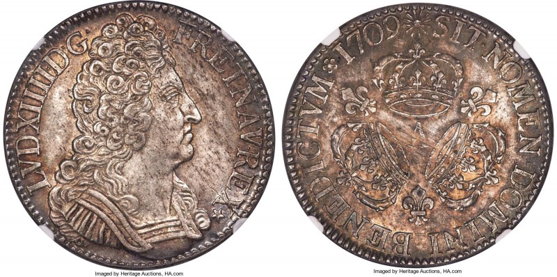 Louis XIV Ecu 1709-A MS64 NGC, Paris mint, KM386.1, Dup-1568, Dav-1324. An appea...