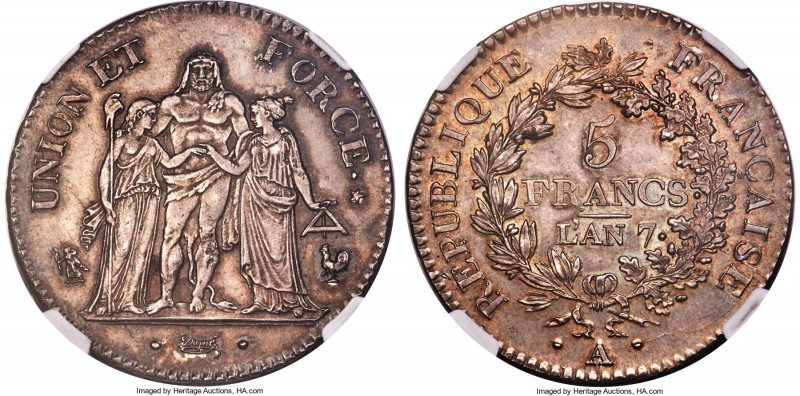 Republic 5 Francs L'An 7 (1798/1799)-A MS64 NGC, Paris mint, KM639.1, Dav-1337. ...