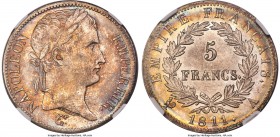 Napoleon 5 Francs 1811-A MS64 NGC, Paris mint, KM694.1, Gad-584. A well-kept representative dressed in variegated tones, with a distinctive mint frost...