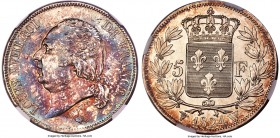 Louis XVIII 5 Francs 1824-W MS64 NGC, Lille mint, KM711.13. An admirable representative of the type displaying scattered metallic tones interspersed w...