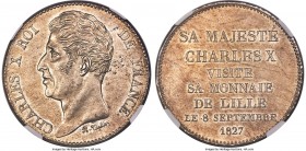 Charles X silver Essai "Visit to Lille" Medal of 5 Francs 1827 MS63 NGC, Maz-903 (R2), VG-2647. By N. Tiolier. A very rare "mint visit" essai-type pie...