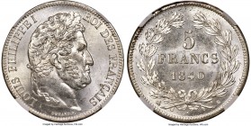 Louis Philippe I 5 Francs 1840-B MS64 NGC, Rouen mint, KM749.2. Blast white and exhibiting a whirling cartwheel luster over obverse and reverse alike....