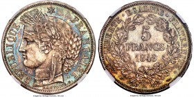 Republic 5 Francs 1849-A MS66+ NGC, Paris mint, KM761.1, Dav-93, Gad-719. Ceres head type. Delightfully preserved, the surfaces expressing soft irides...